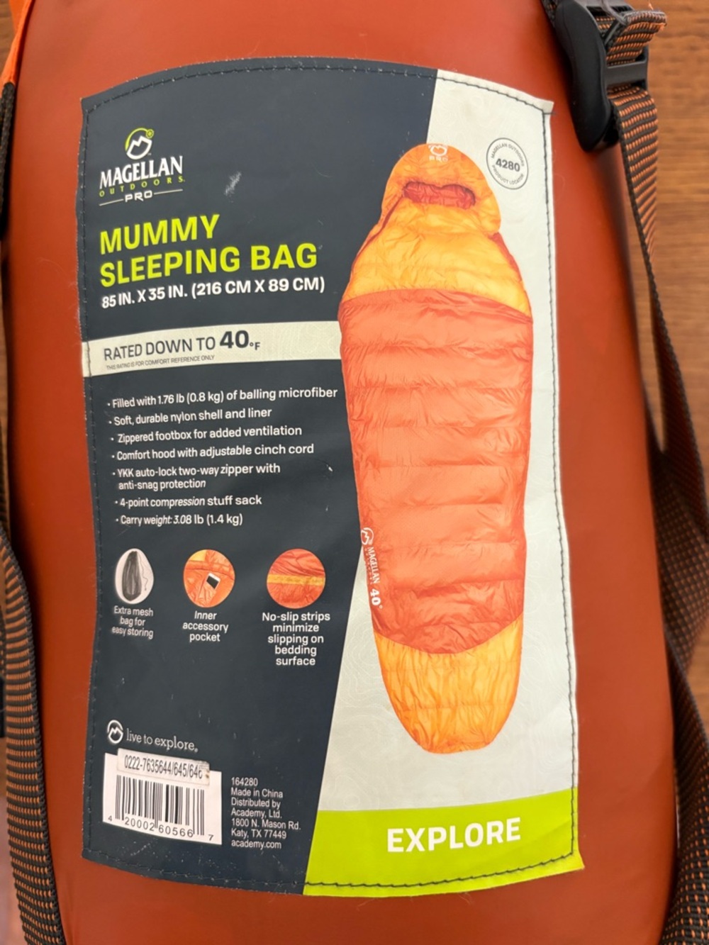 Magellan Outdoors Orange and Yellow Mummy Sleeping Bag - Men